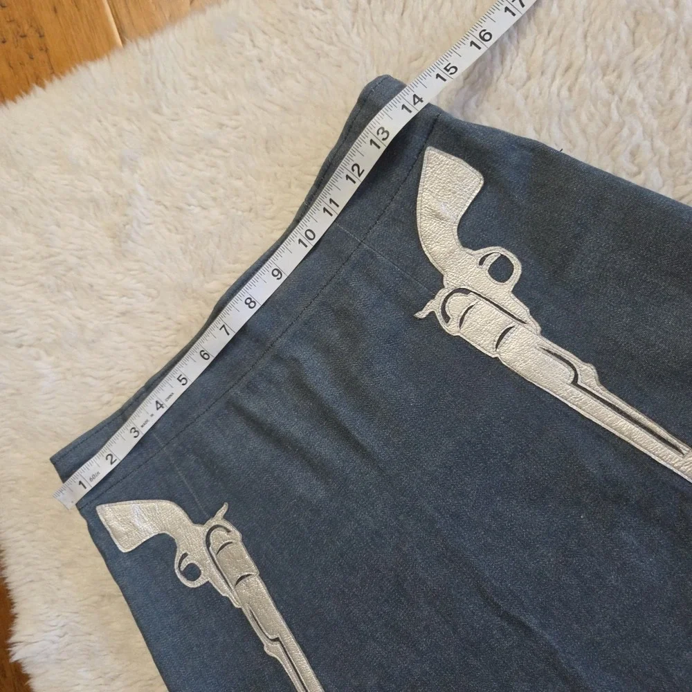 Fancy Pony Land Lorna Leedy Handmade Skirt Women's Small Blue Denim Leather Guns